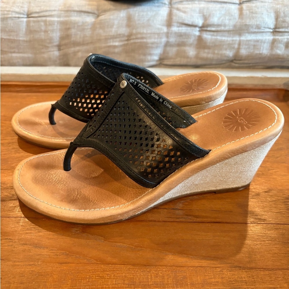 UGG Black and Tan Wedge Sandals